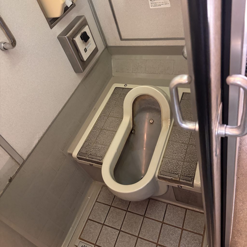 Japanese-style squat toilet in car No. 3 on the Limited Express Shinano