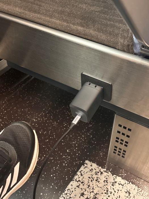 Power outlet below the seat on the Limited Express Azusa train